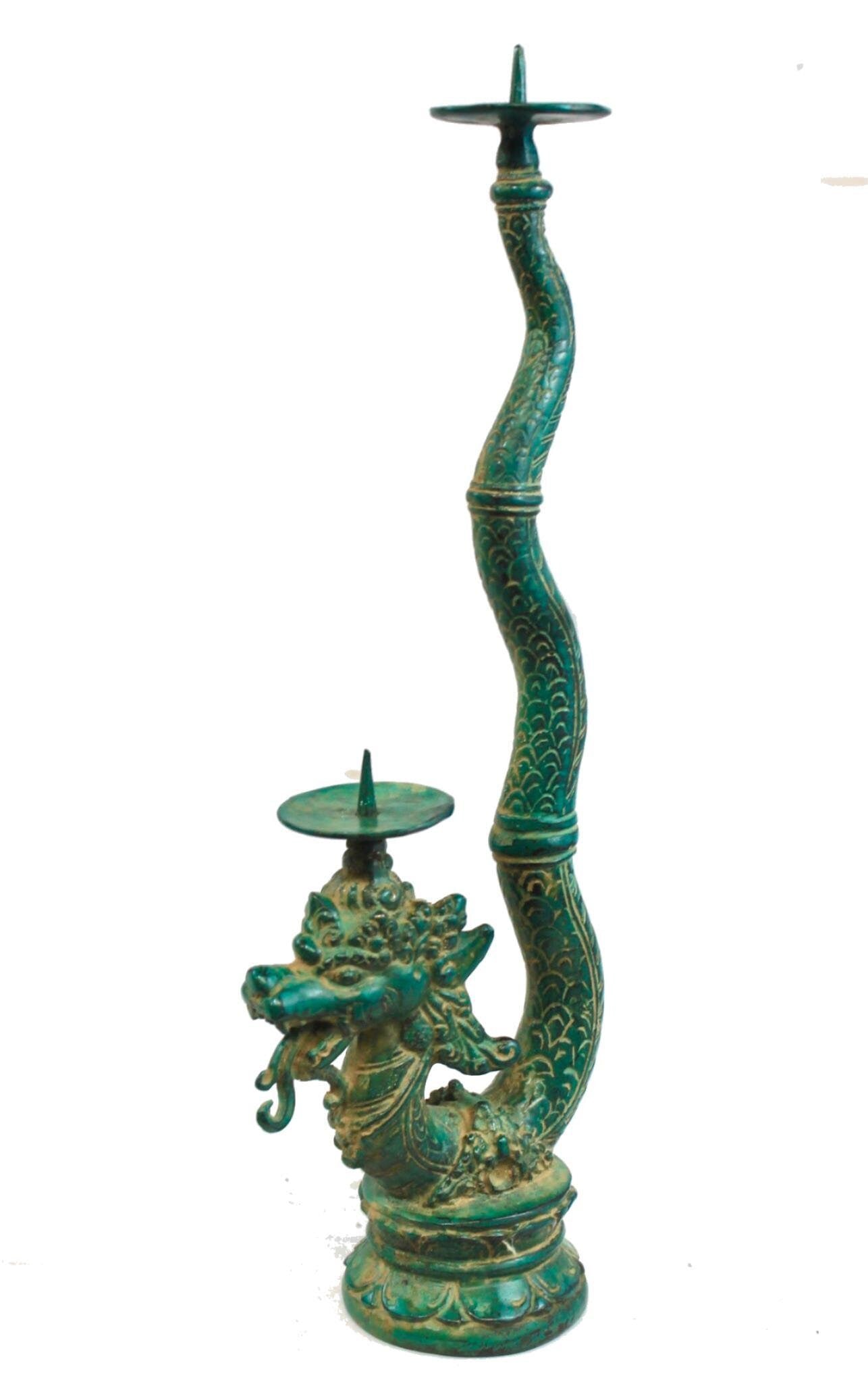 Naga Dragon Statue candlestick Candelabra handcrafted Bronze Balinese Art - Acadia World Traders