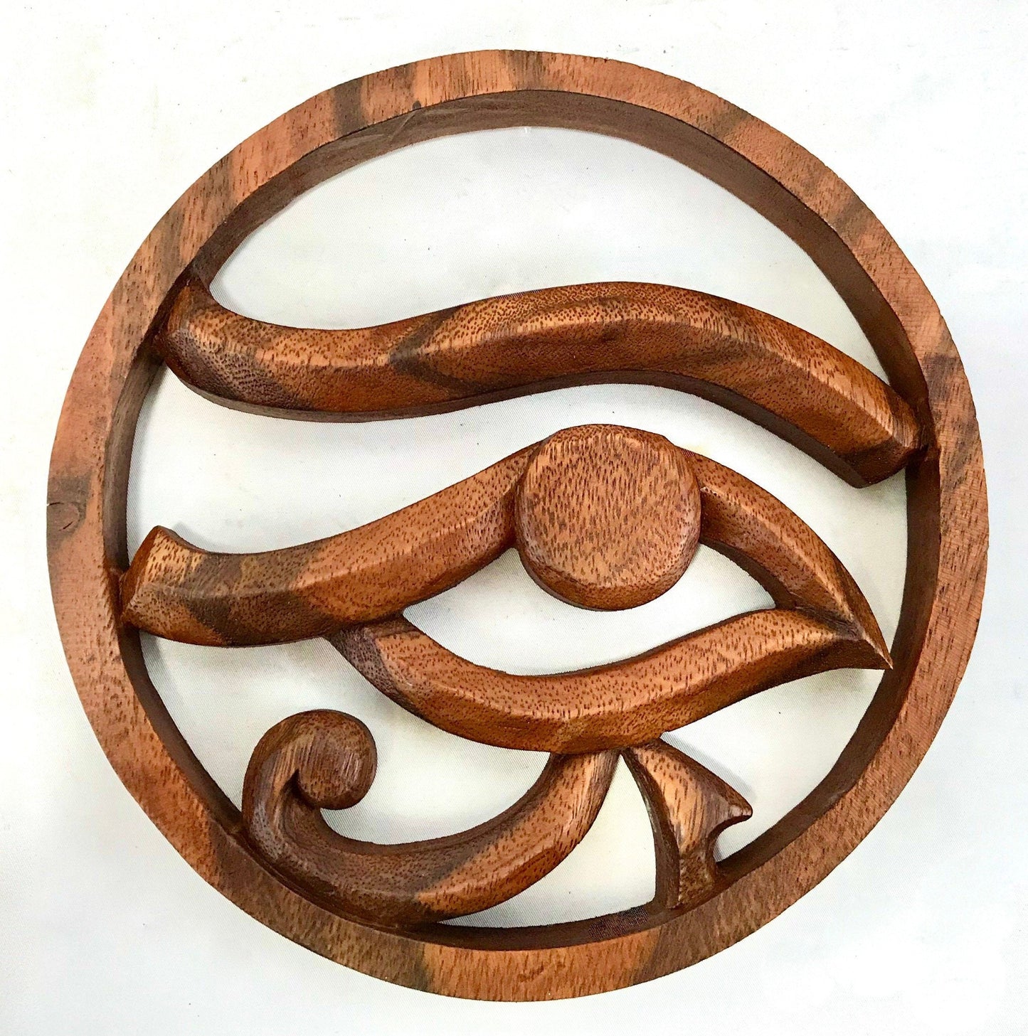 Sacred Wall Art,  Boho Home Decor, Sacred symbol, Bohemian Decor, Plaque Panel Trivet Lotus Hamsa Horus Hand Carved Balinese wood carving 8&quot;
