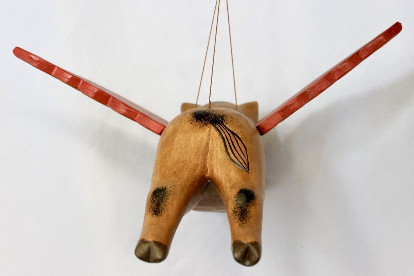 Balinese FLYING Pig Mobile Winged Crib Guardian Hand Carved Wood Bali Art 12"