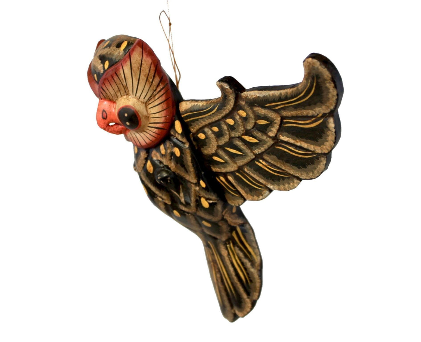 Balinese Flying Horned Owl Mobile Spiritchaser Demon Chaser Hand Carved Wood Balinese Folk Art Eclectic Decor - Acadia World Traders