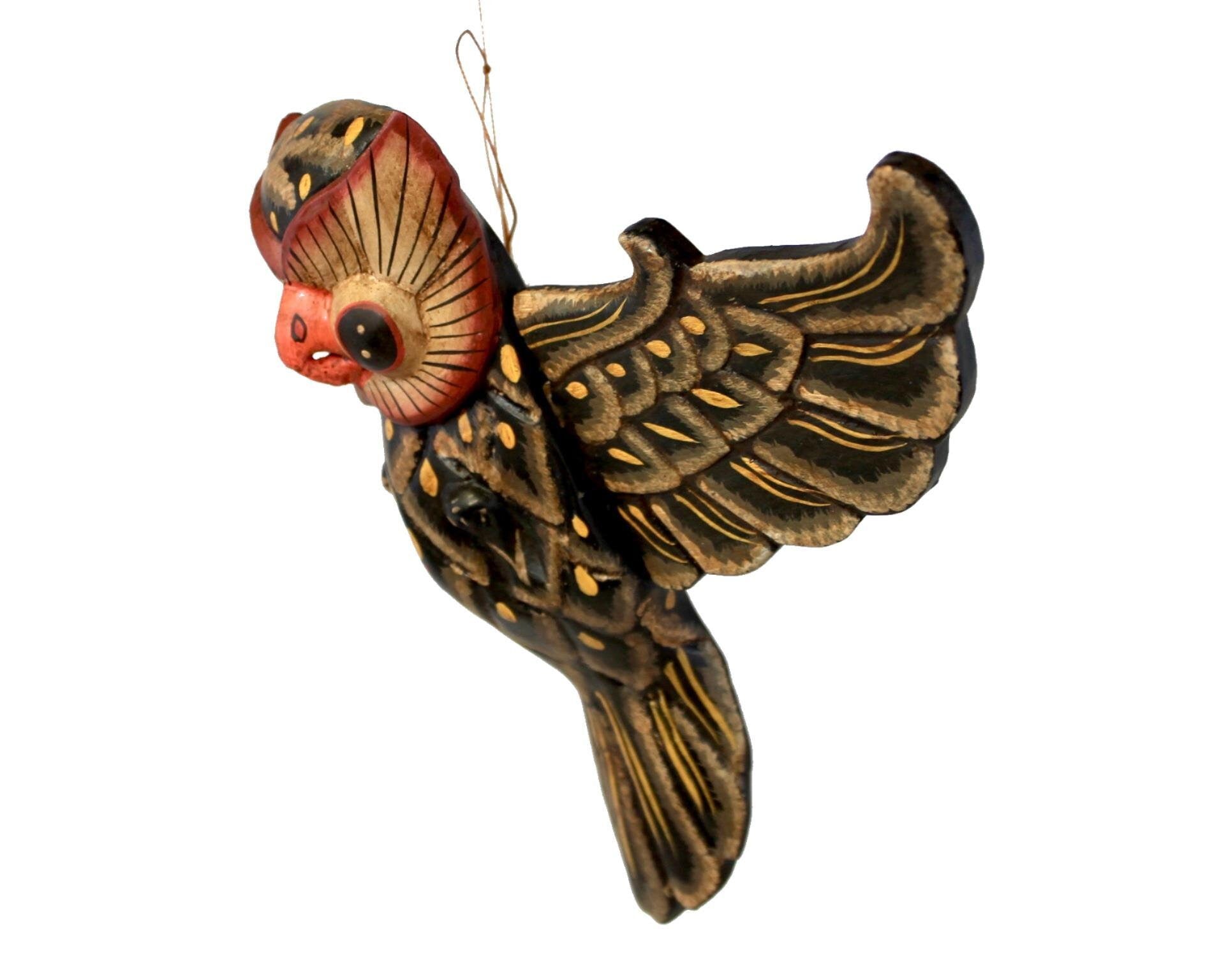 Balinese Flying Horned Owl Mobile Spiritchaser Demon Chaser Hand Carved Wood Balinese Folk Art Eclectic Decor - Acadia World Traders