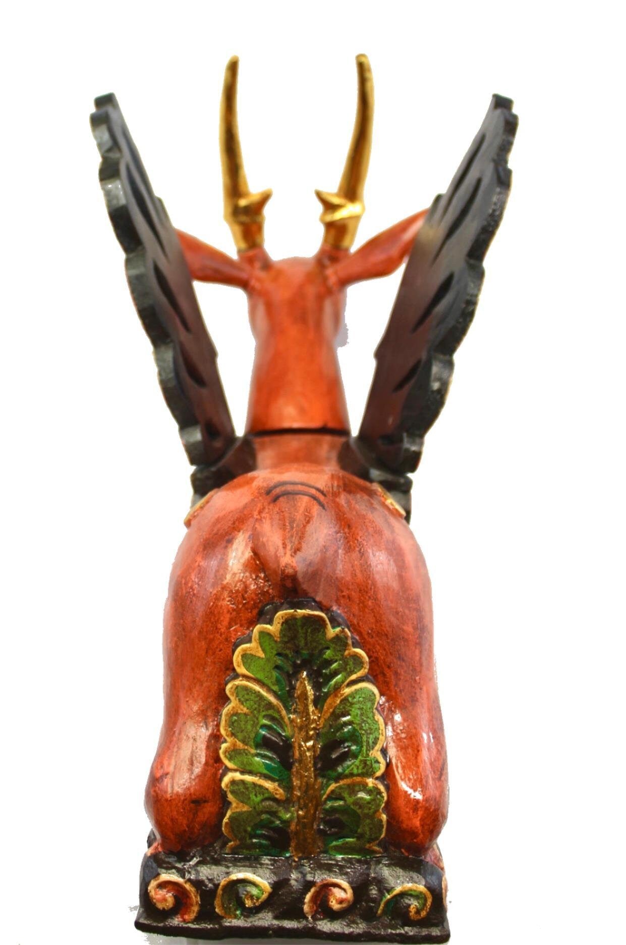 Balinese Winged Deer Statue Temple Guardian Sculpture hand carved wood Wood Carving Bali Folk art