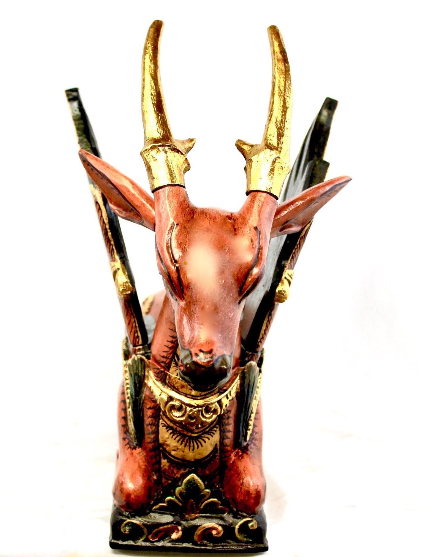 Balinese Winged Deer Statue Temple Guardian Sculpture hand carved wood Wood Carving Bali Folk art