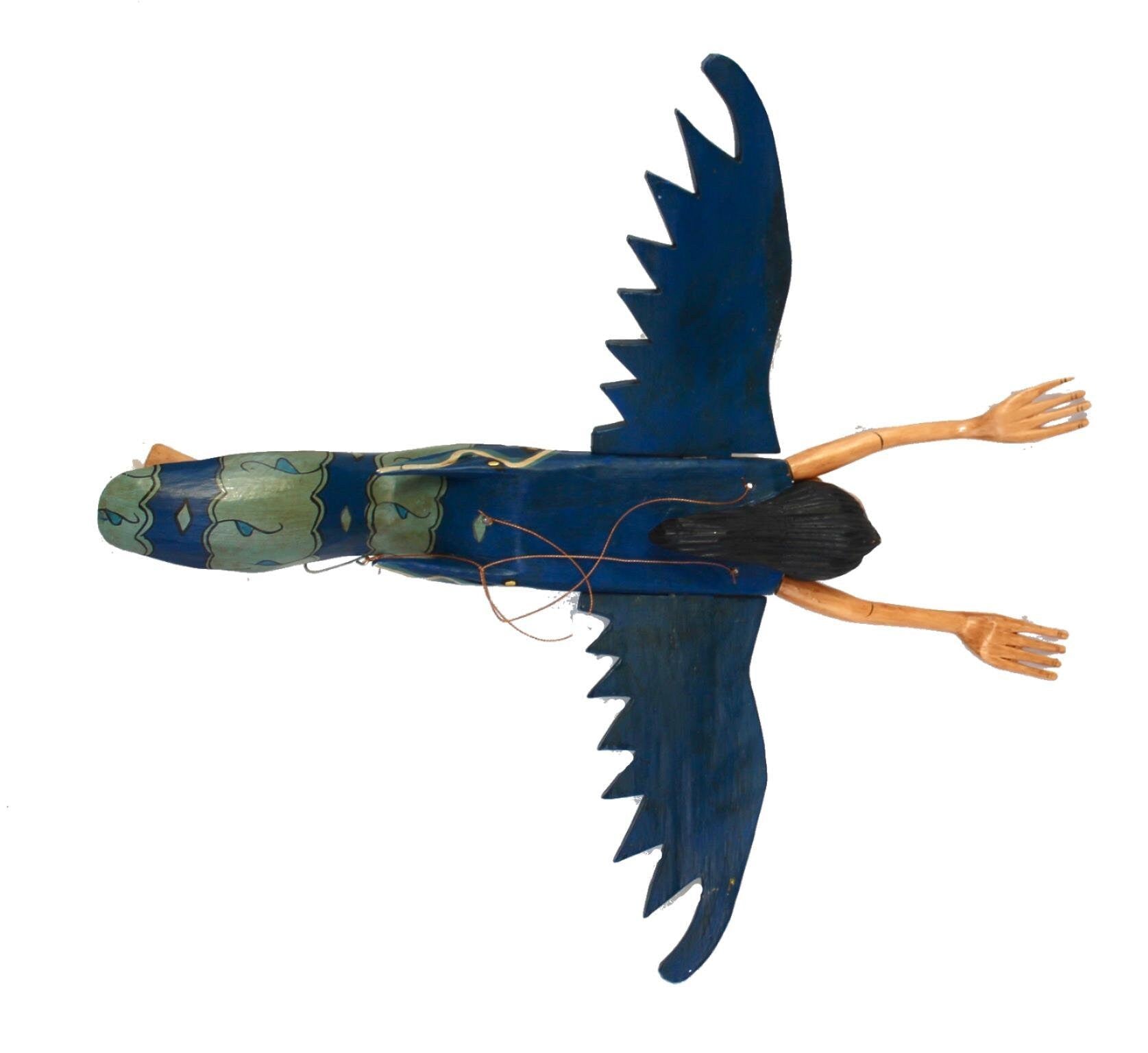 Flying Winged Dewi Sri Rice Goddess Mobile Spiritchaser Carved Wood Bali art Teal - Acadia World Traders