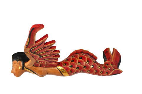 Bali Winged Flying Mermaid Mobile Spiritchaser Carved wood Balinese art 15&quot;