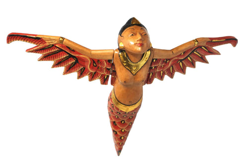 Bali Winged Flying Mermaid Mobile Spiritchaser Carved wood Balinese art 15&quot;