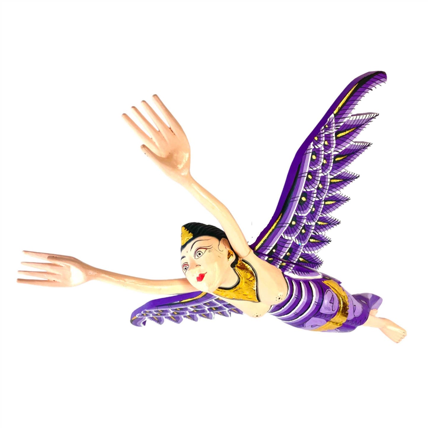Flying Winged Dewi Sri Goddess Mobile Crib Angel Carved Wood Bali art Purple 21"