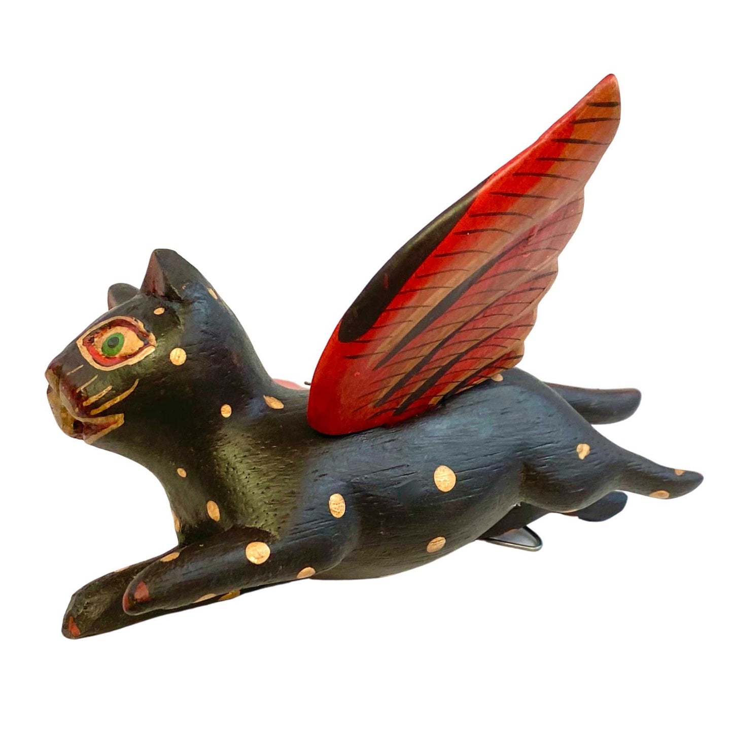 Winged BLACK CAT MOBILE Flying Spirit chaser handmade wood Bali Folk Art 6"