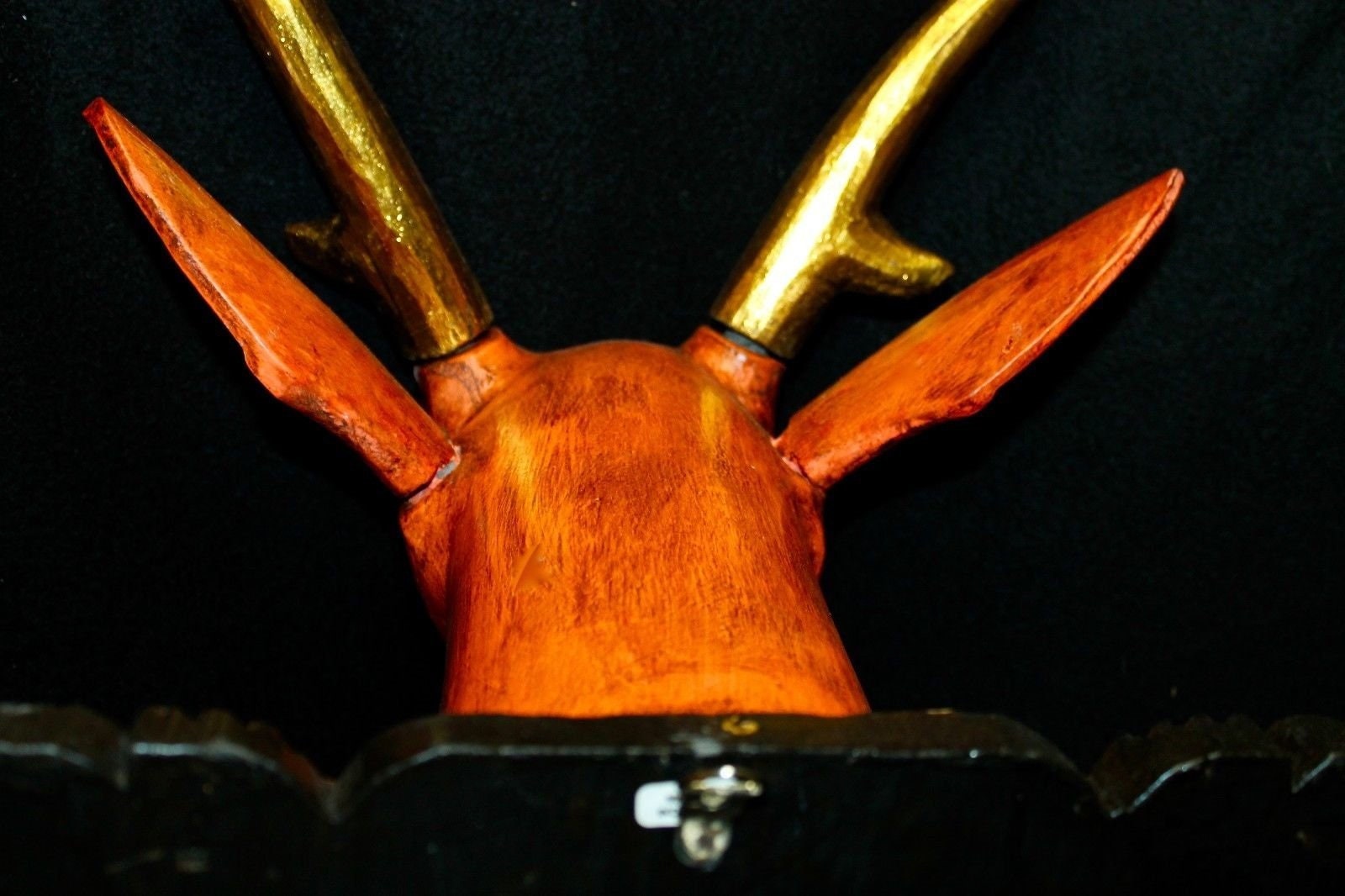 Deer Stag Faux taxidermy Mount Wall Sculpture Vegan Boho carved wood Bali art - Acadia World Traders