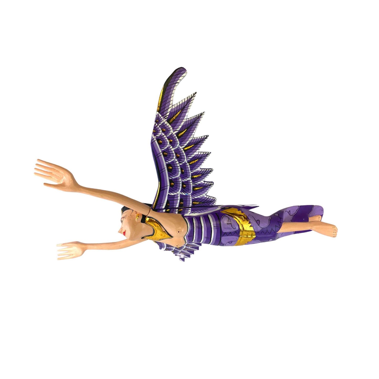 Flying Winged Dewi Sri Goddess Mobile Crib Angel Carved Wood Bali art Purple 21"