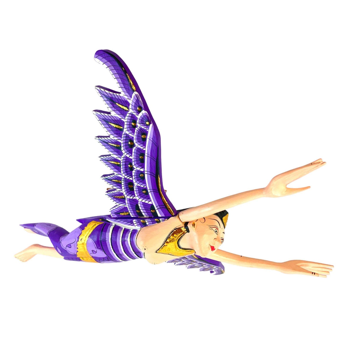 Flying Winged Dewi Sri Goddess Mobile Crib Angel Carved Wood Bali art Purple 21"