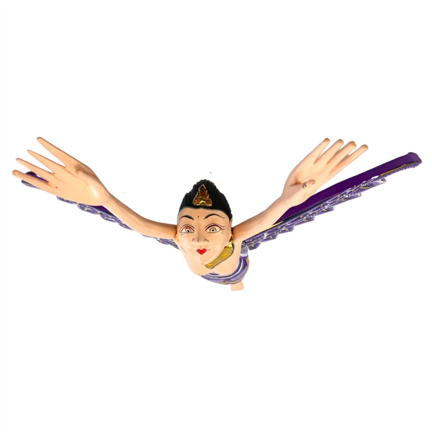 Flying Winged Dewi Sri Goddess Mobile Crib Angel Carved Wood Bali art Purple 21"