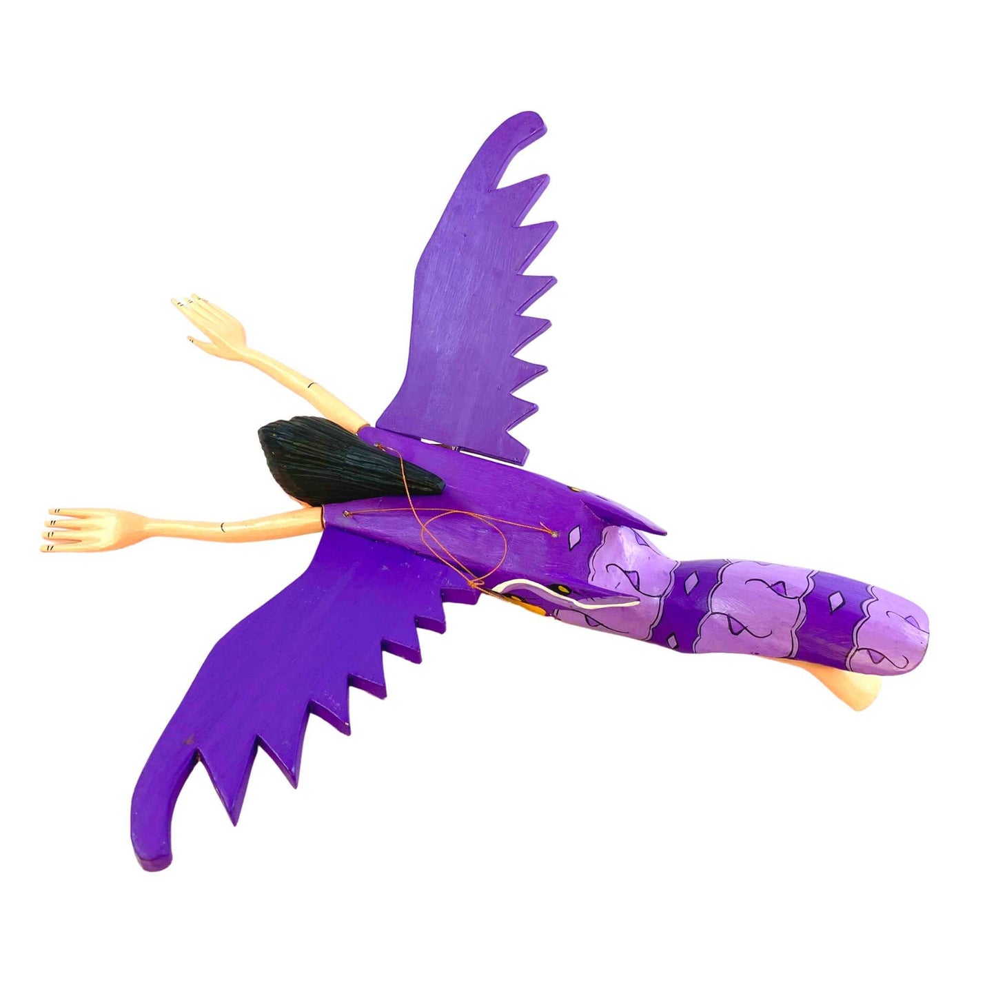 Flying Winged Dewi Sri Goddess Mobile Crib Angel Carved Wood Bali art Purple 21"