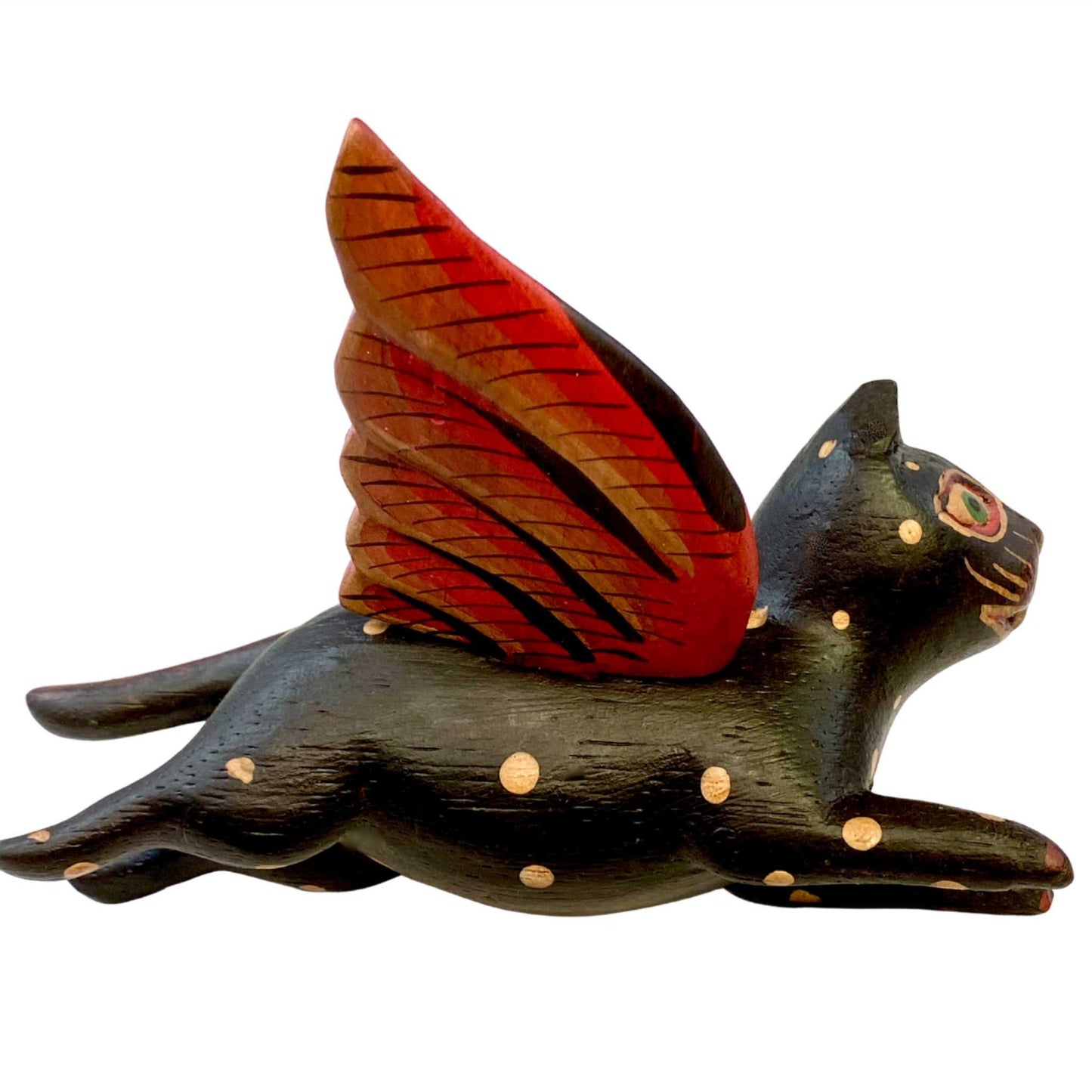 Winged BLACK CAT MOBILE Flying Spirit chaser handmade wood Bali Folk Art 6"