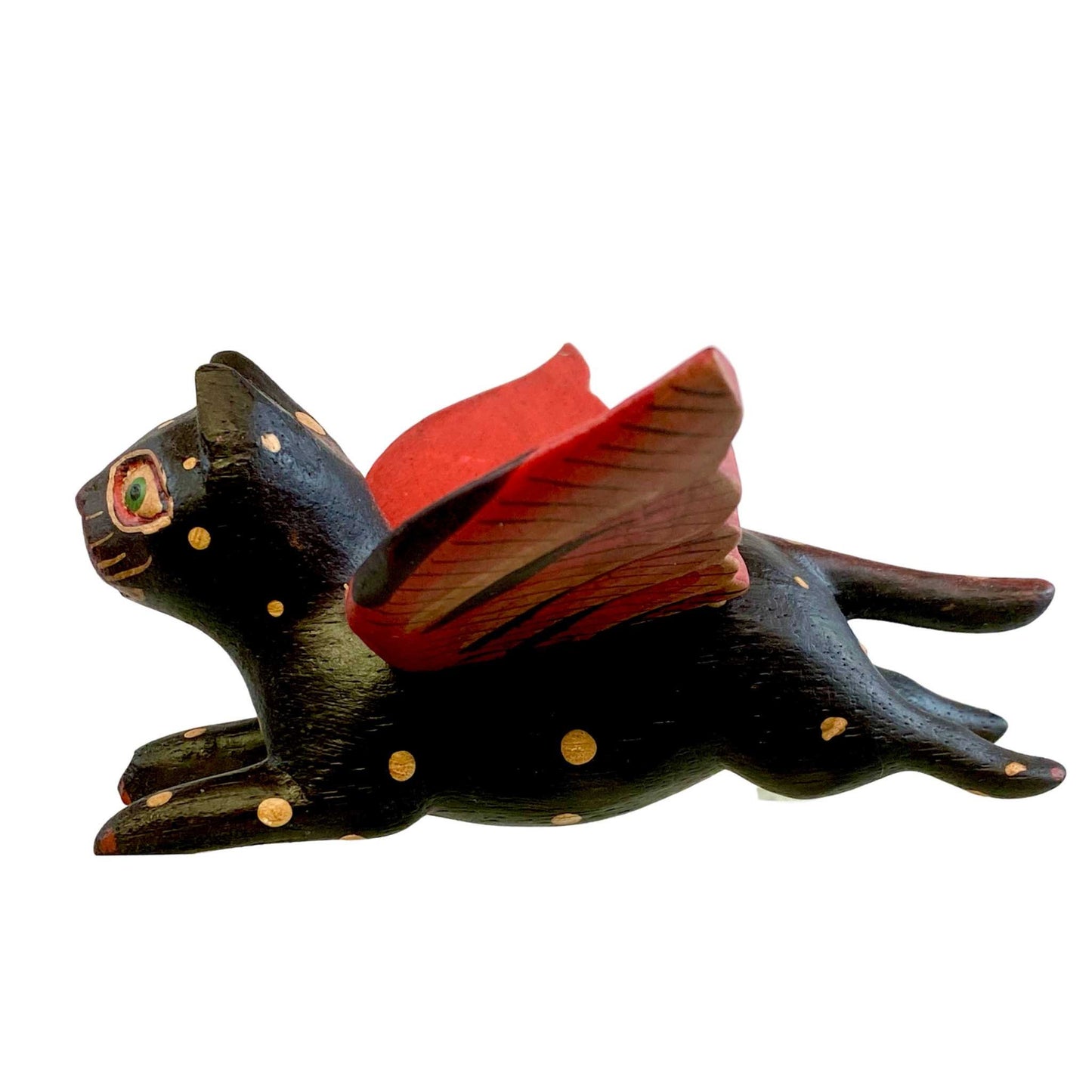 Winged BLACK CAT MOBILE Flying Spirit chaser handmade wood Bali Folk Art 6"