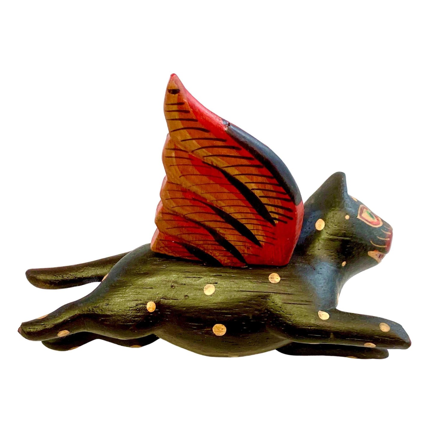 Winged BLACK CAT MOBILE Flying Spirit chaser handmade wood Bali Folk Art 6"