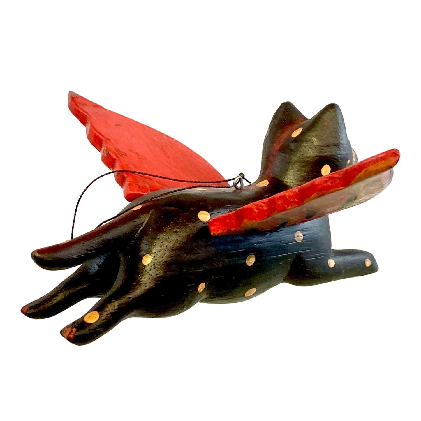 Winged BLACK CAT MOBILE Flying Spirit chaser handmade wood Bali Folk Art 6"