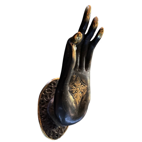 Buddha Abhaya Mudra Handle door pull Knob Hook burnished Bronze Balinese Art