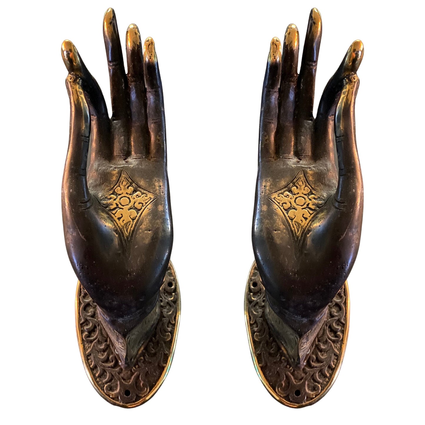 Buddha Abhaya Mudra Handle door pull Knob Hook burnished Bronze Balinese Art