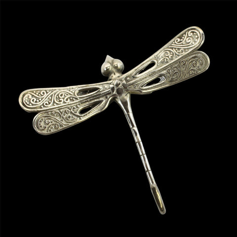 Dragonfly Wall Coat Hook Handmade Silvered solid cast Bronze Metal Handmade Balinese Art