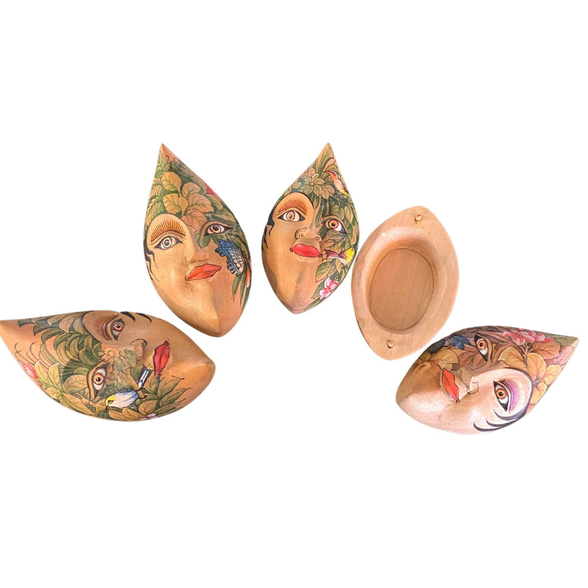 Balinese Moon Goddess Dream Mask Stash Box Jewelry Box Trinket Box Hand Carved Wood Carving Miniature Painting  Bali Folk Art
