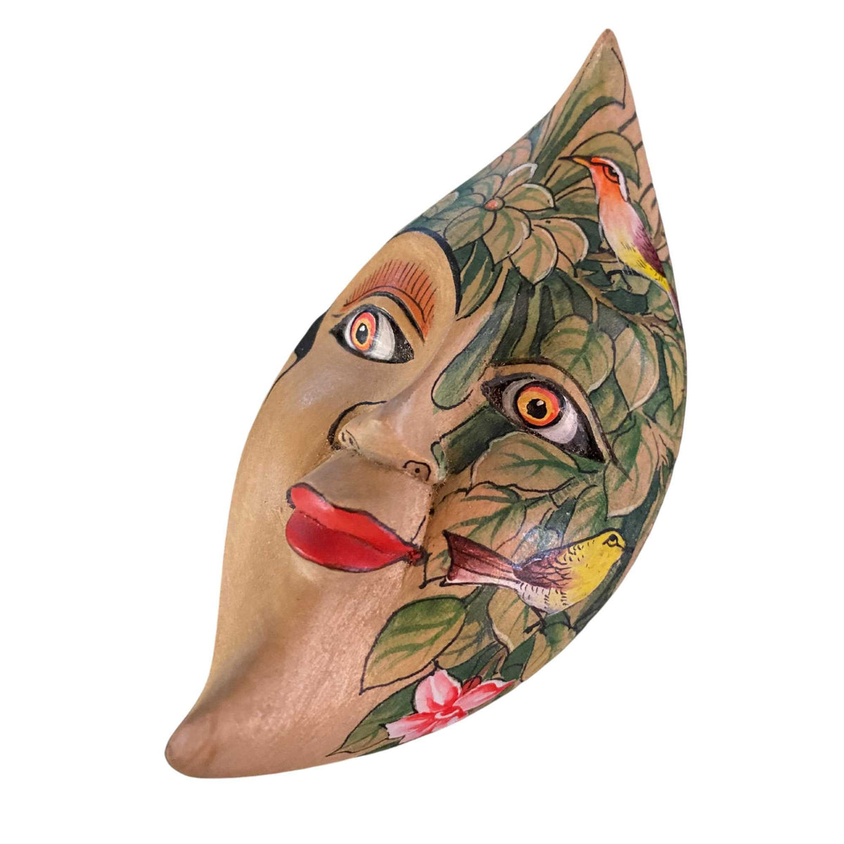 Balinese Moon Goddess Dream Mask Stash Box Jewelry Box Trinket Box Hand Carved Wood Carving Miniature Painting  Bali Folk Art