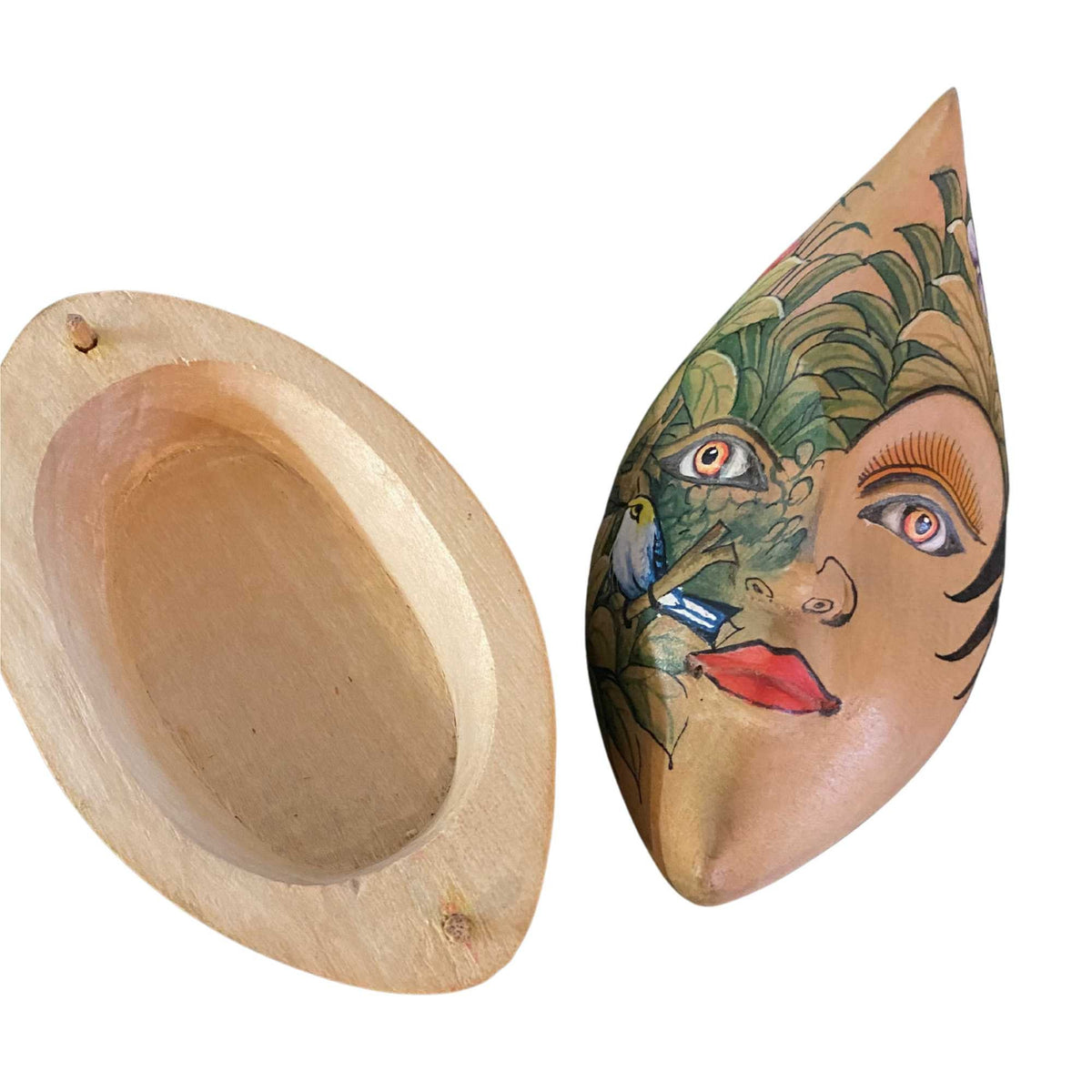 Balinese Moon Goddess Dream Mask Stash Box Jewelry Box Trinket Box Hand Carved Wood Carving Miniature Painting  Bali Folk Art