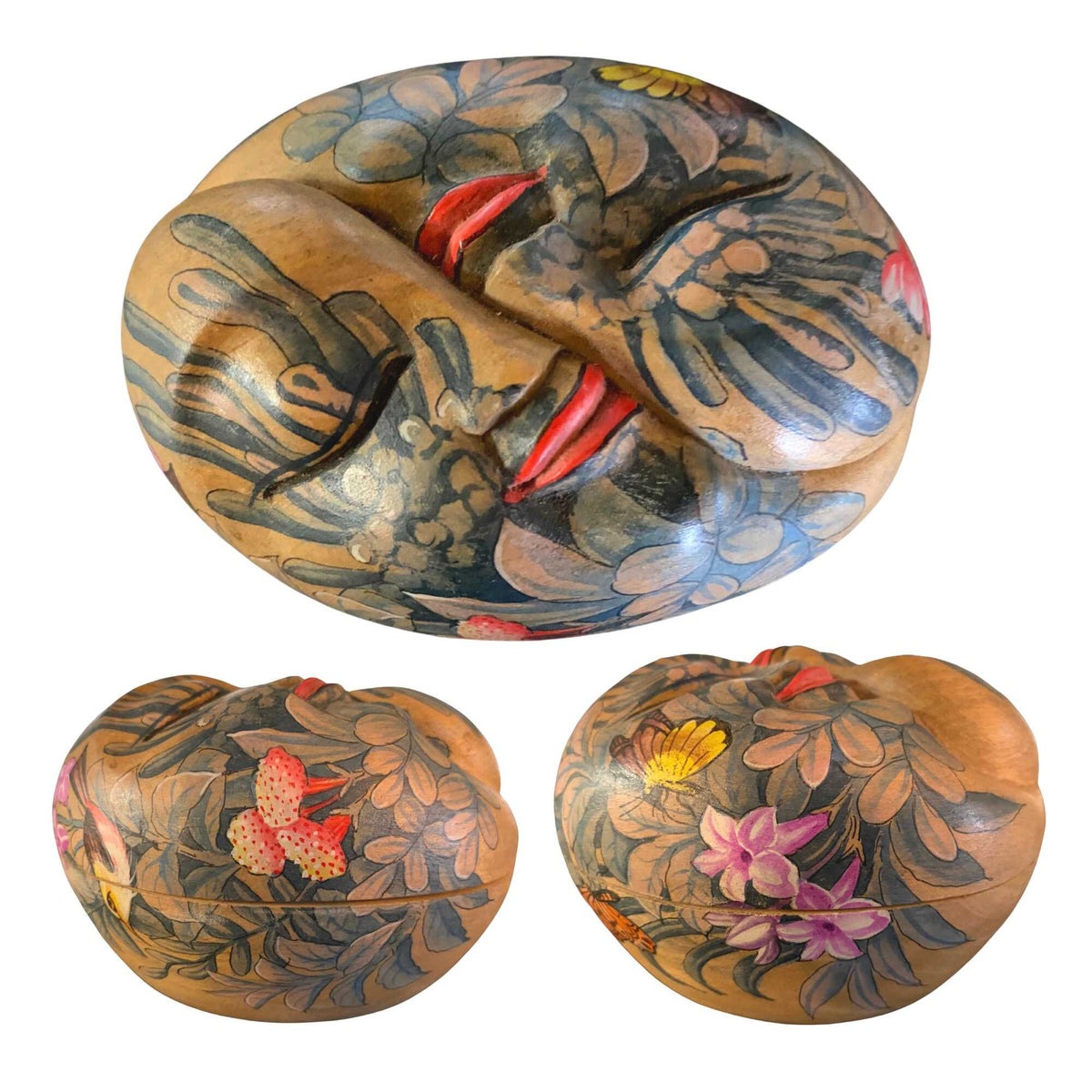 Yin Yang Trinket Box, Balinese Goddess Mask,   Hand Painted Carved Bali Folk Art