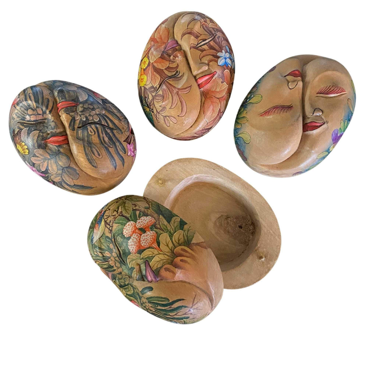 Yin Yang Trinket Box, Balinese Goddess Mask,   Hand Painted Carved Bali Folk Art