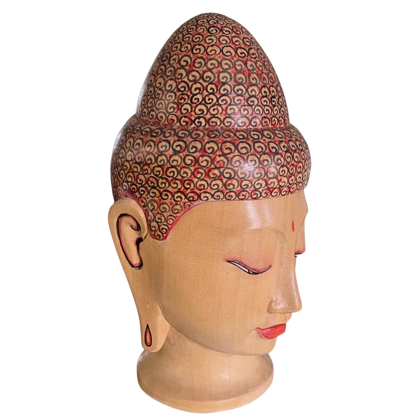 Balinese Buddha Bust Sculpture Zen Statue Carved Wood Hand Painted Bali Art