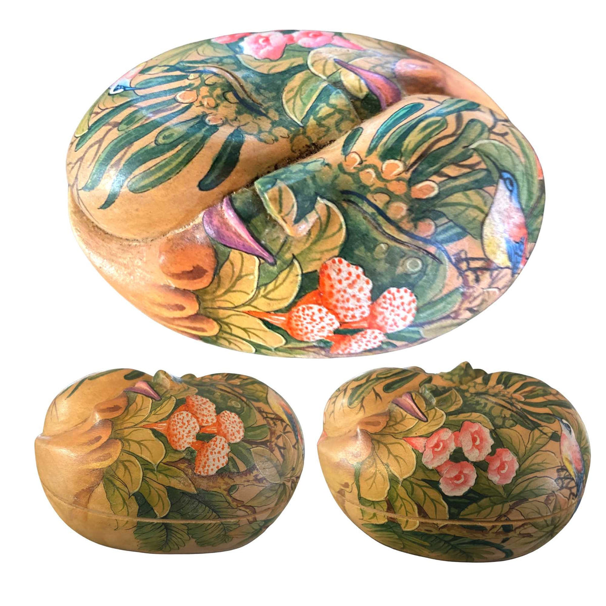 Yin Yang Trinket Box, Balinese Goddess Mask,   Hand Painted Carved Bali Folk Art