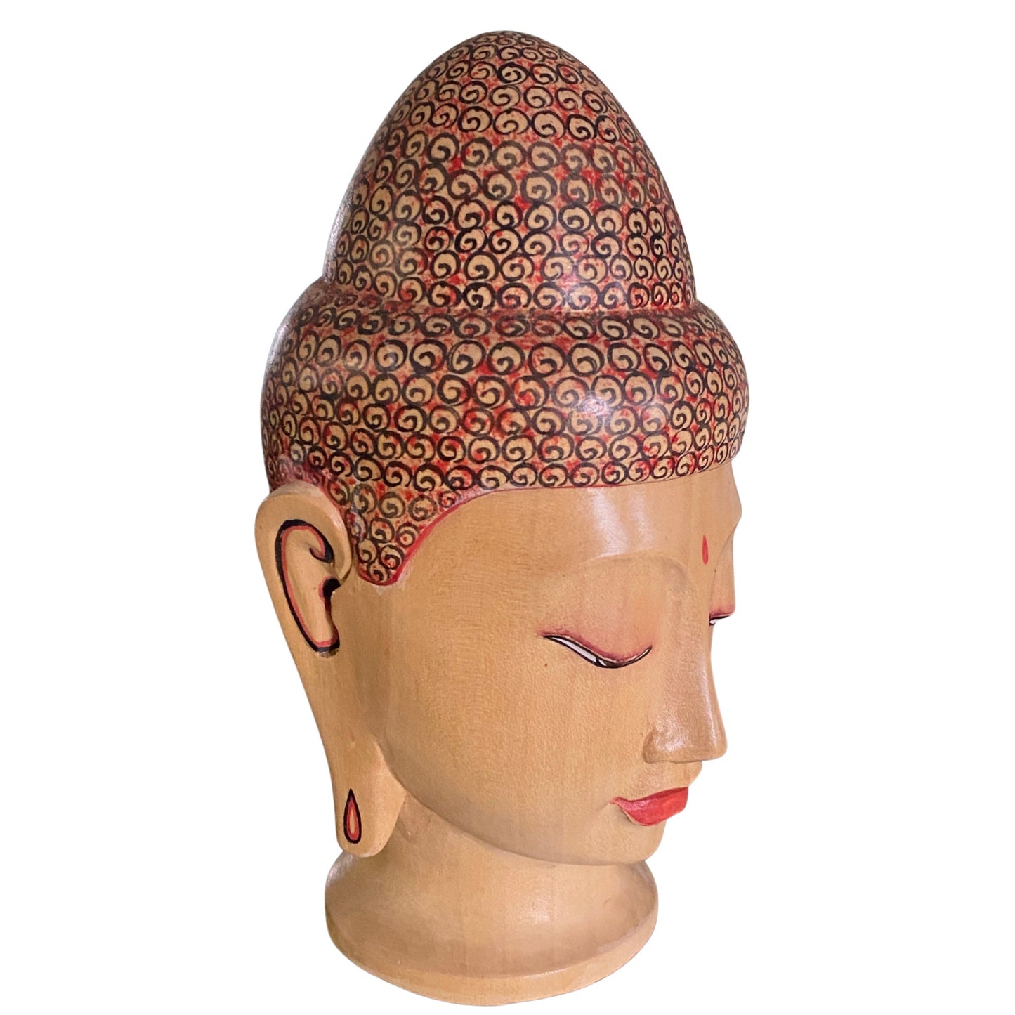 Balinese Buddha Bust Sculpture Zen Statue Carved Wood Hand Painted Bali Art