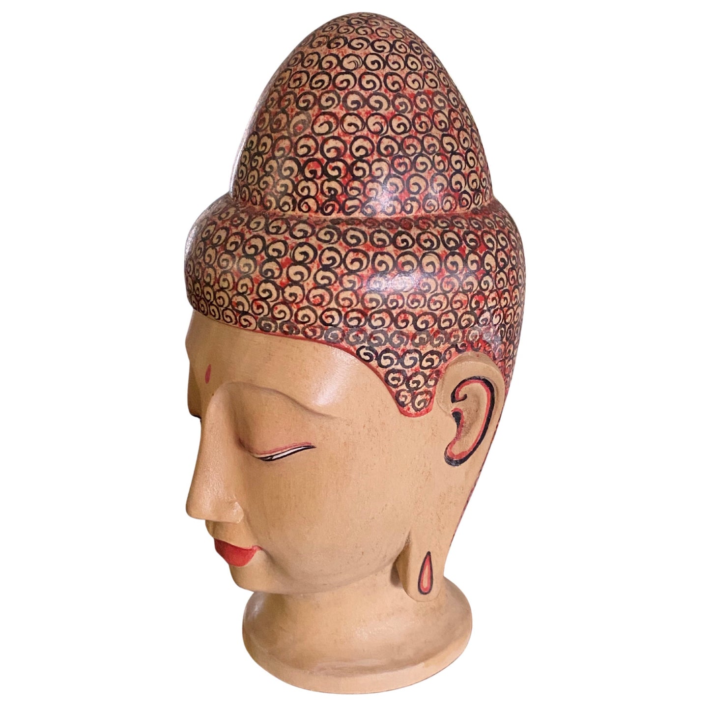 Balinese Buddha Bust Sculpture Zen Statue Carved Wood Hand Painted Bali Art