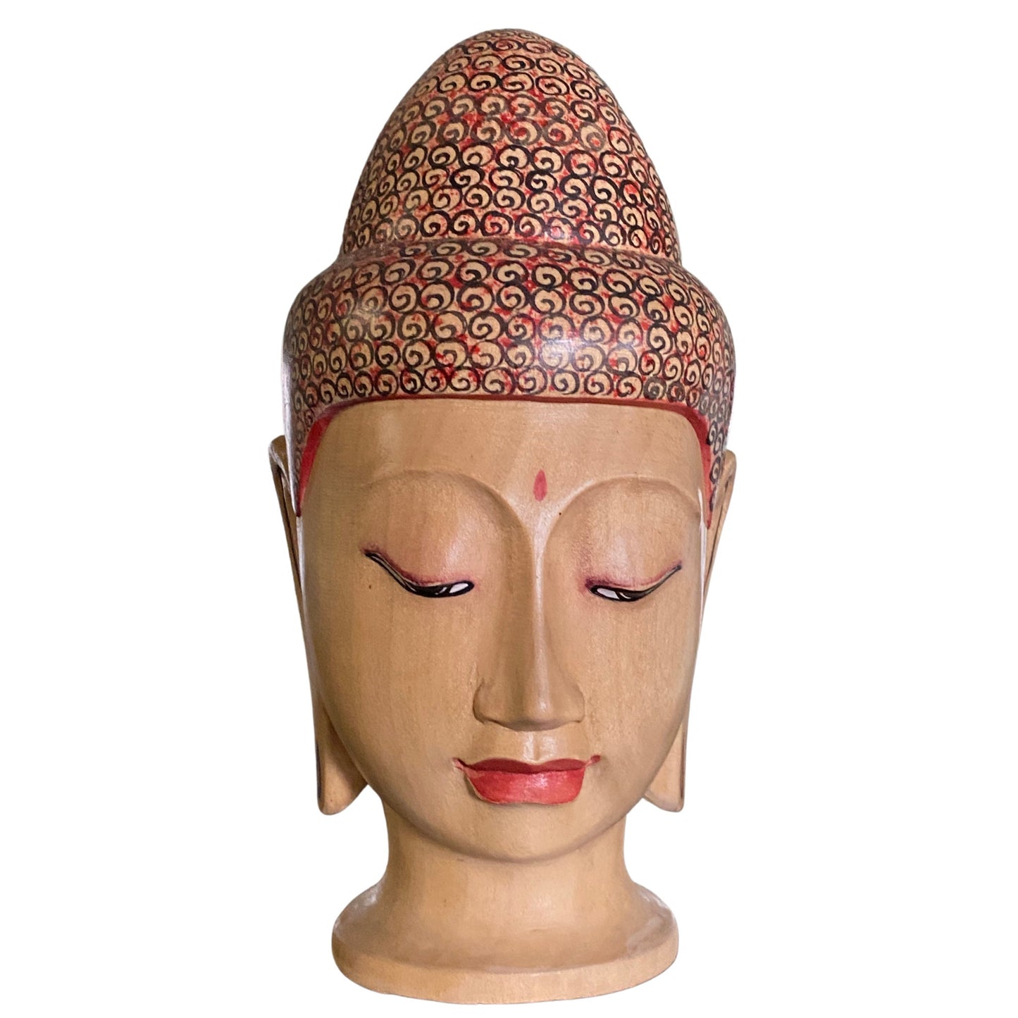 Balinese Buddha Bust Sculpture Zen Statue Carved Wood Hand Painted Bali Art