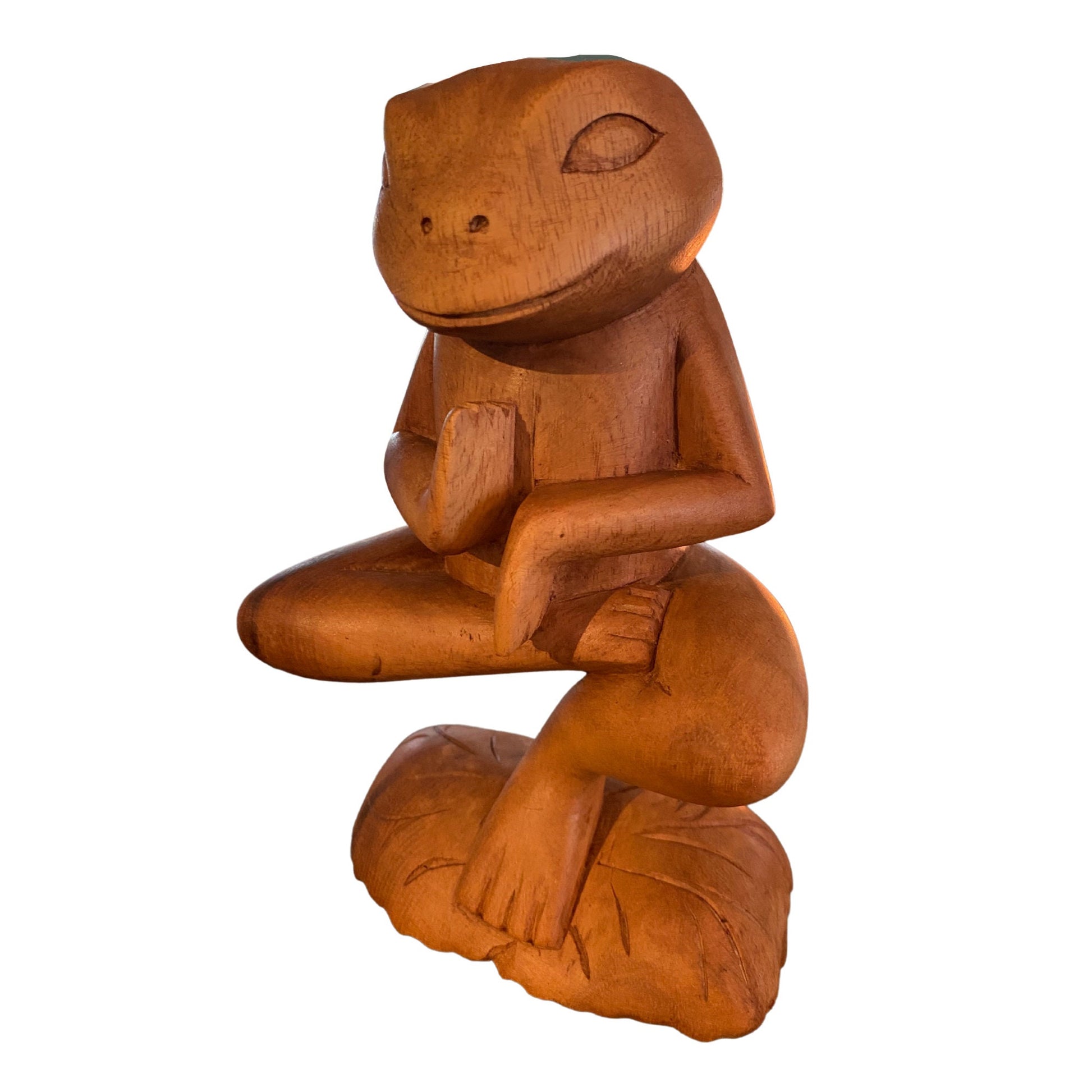 Buddha Frog Statue Yoga Sculpture Vrksansana Tree Pose Wood Carving Balinese Art - Acadia World Traders