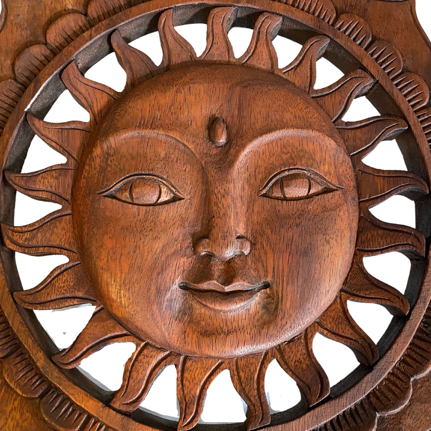 Balinese Sun Surya & Lotus Wall art Panel Sculpture Plaque Hand Carved Wood Carving Bali Folk Art