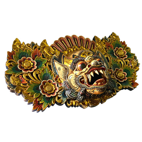 Balinese Mask Boma Barong Protector Guardian  Mask Polychrome Hand Carved wood Carving Bali Folk Art Wall Decor