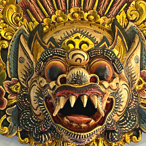 Balinese Mask Boma Barong Protector Guardian  Mask Polychrome Hand Carved wood Carving Bali Folk Art Wall Decor