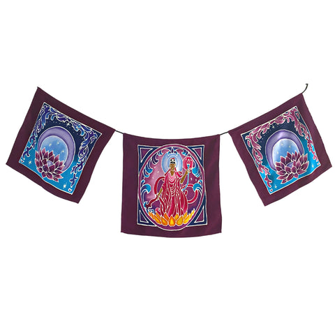 Water & Moon Guanyin Bodhisattva Prayer Flag Wall hanging Handmade Bali Batik Art