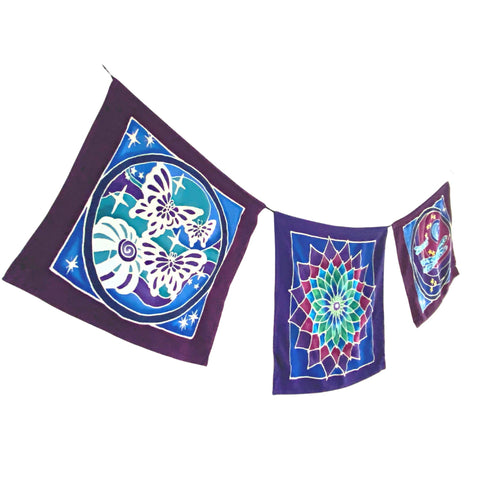 Moon Light Dragonfly Mandala Prayer Flag Wall hanging Banner Handmade Bali Batik Art