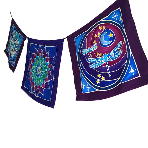 Moon Light Dragonfly Mandala Prayer Flag Wall hanging Banner Handmade Bali Batik Art