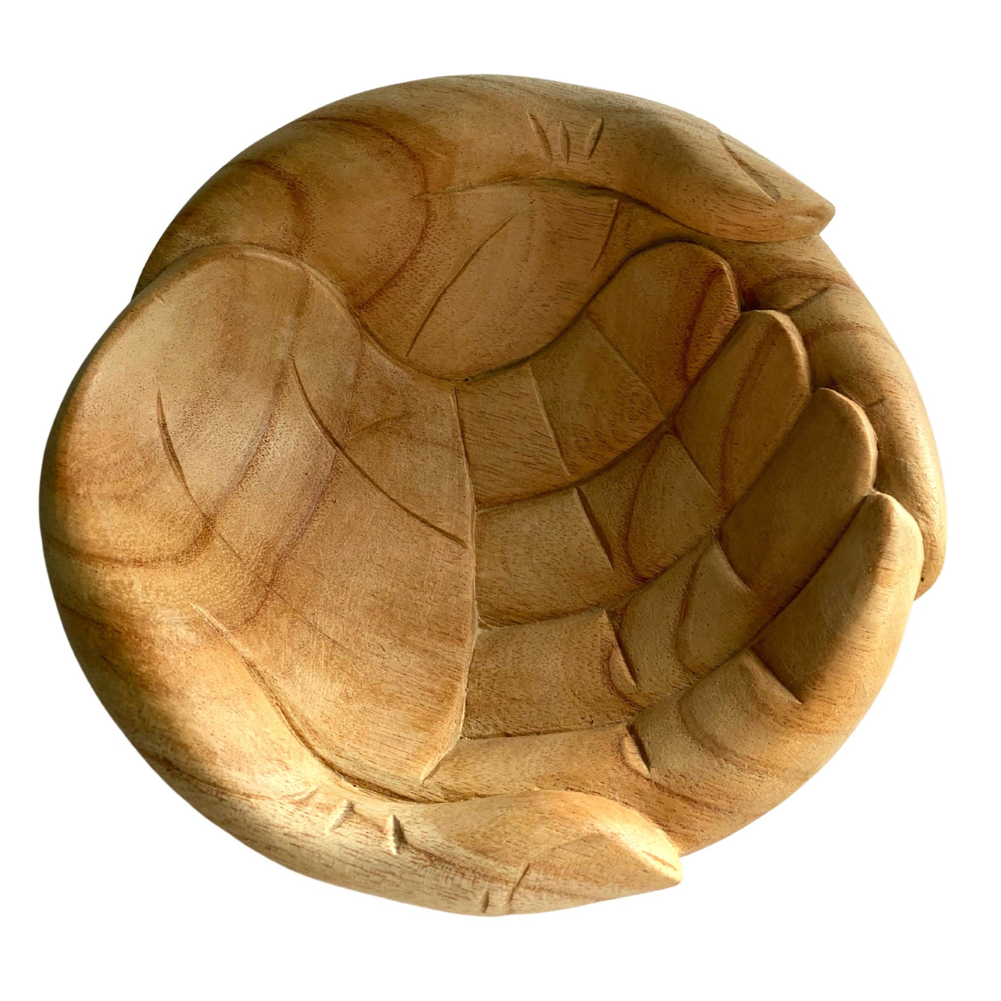 Cupped BUDDHA Mudra Bowl Offering HANDS Carved wood Jewelry Trinket dish Bali art - Acadia World Traders