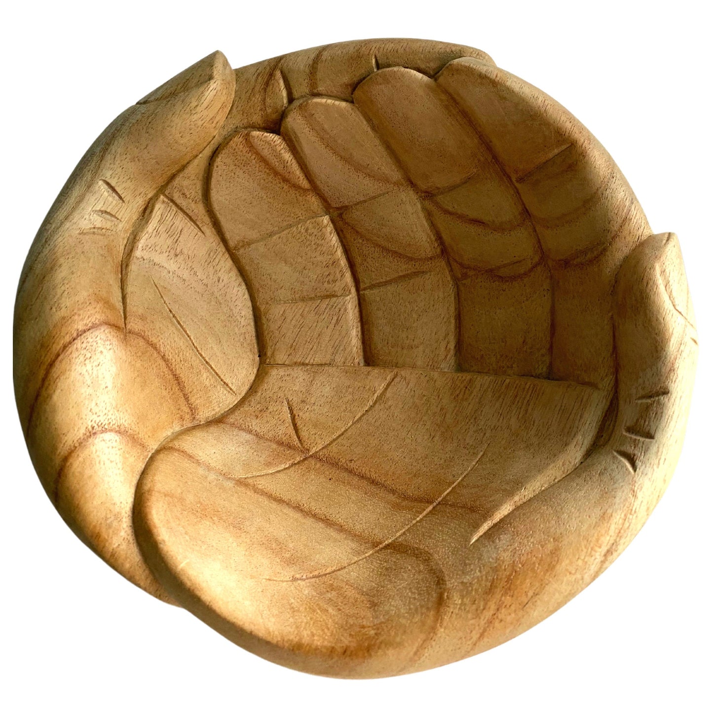 Cupped BUDDHA Mudra Bowl Offering HANDS Carved wood Jewelry Trinket dish Bali art - Acadia World Traders