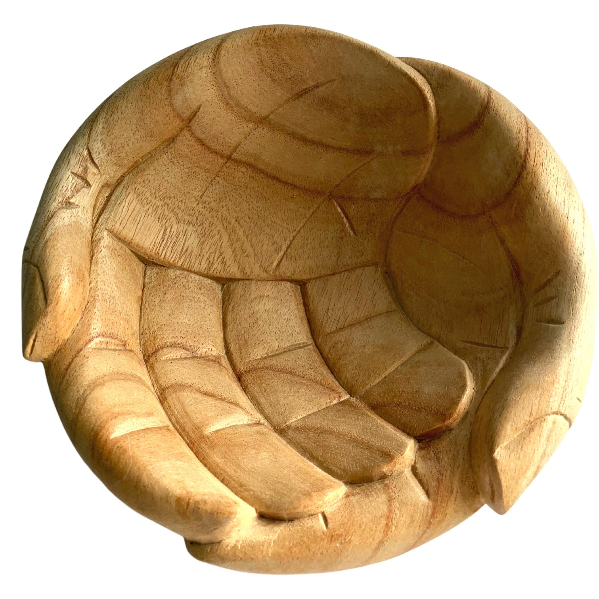 Cupped BUDDHA Mudra Bowl Offering HANDS Carved wood Jewelry Trinket dish Bali art - Acadia World Traders