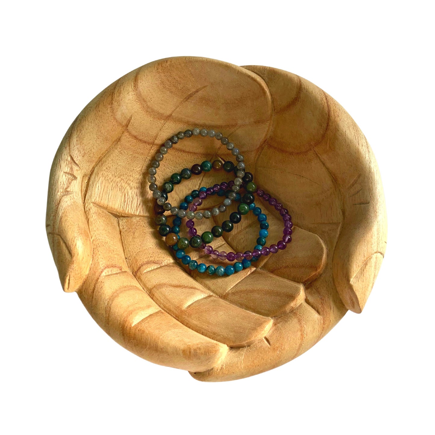 Cupped BUDDHA Mudra Bowl Offering HANDS Carved wood Jewelry Trinket dish Bali art - Acadia World Traders