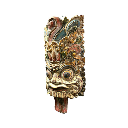 Balinese Wooden Mask Rakshasa Demon Hand Carved wood Carving Polychrome Vintage Style Bali Folk Art Wall Decor