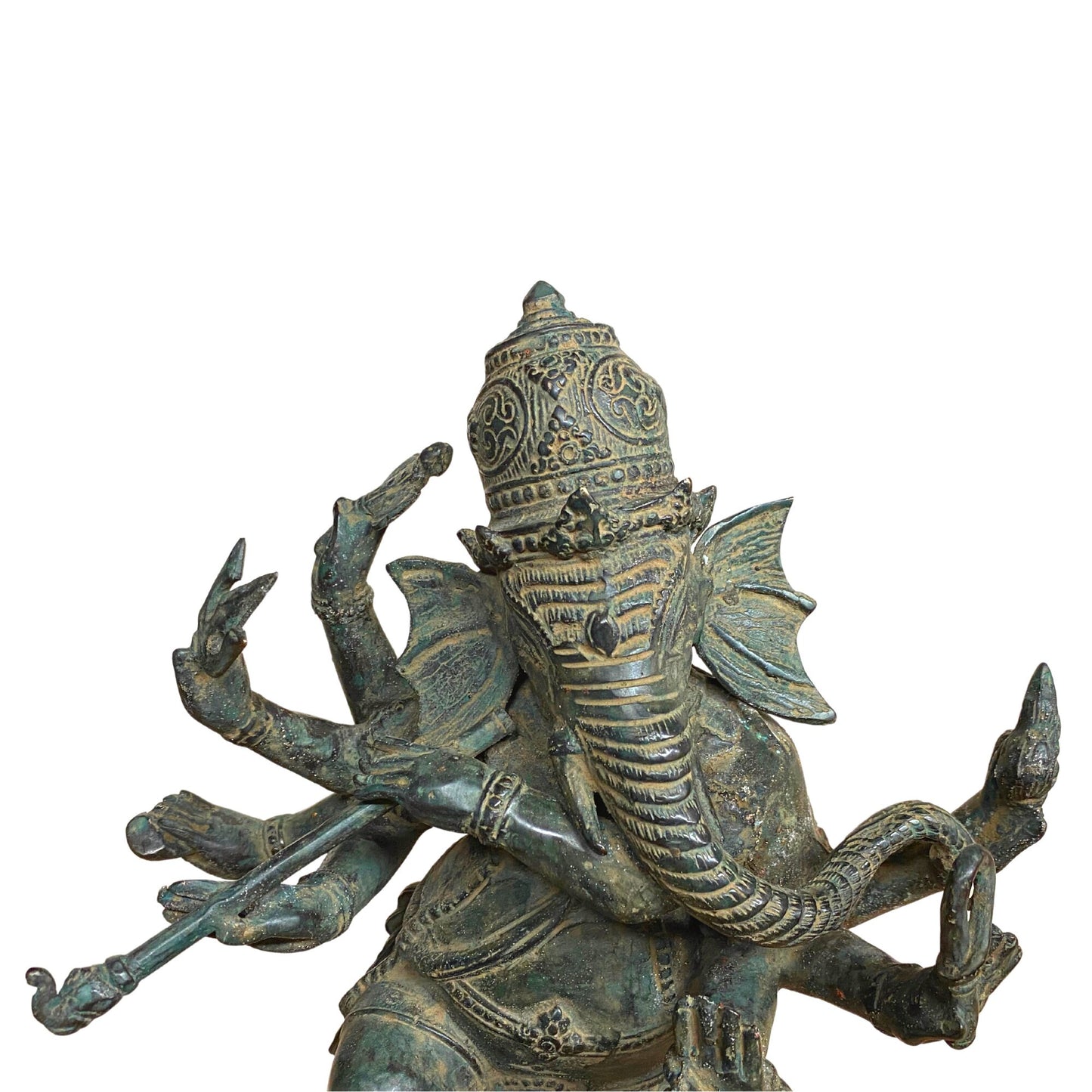 Dancing Ganesha Bronze Sculpture: Handmade Balinese Lost Wax Cast Metal Statue with Verdigris Patina