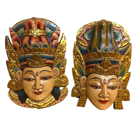 Dewi Sinta Lord Rama God & Goddess Mask Ramayana Wall art carved wood Balinese Folk Art