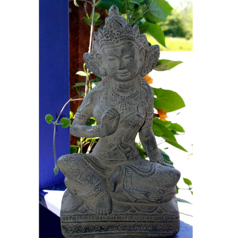 Guanyin Kwan Yin Garden Statue Water Moon Goddess Handmade Cast lava Stone Sculpture Mahayani Buddhism Balinese Art Yard Art