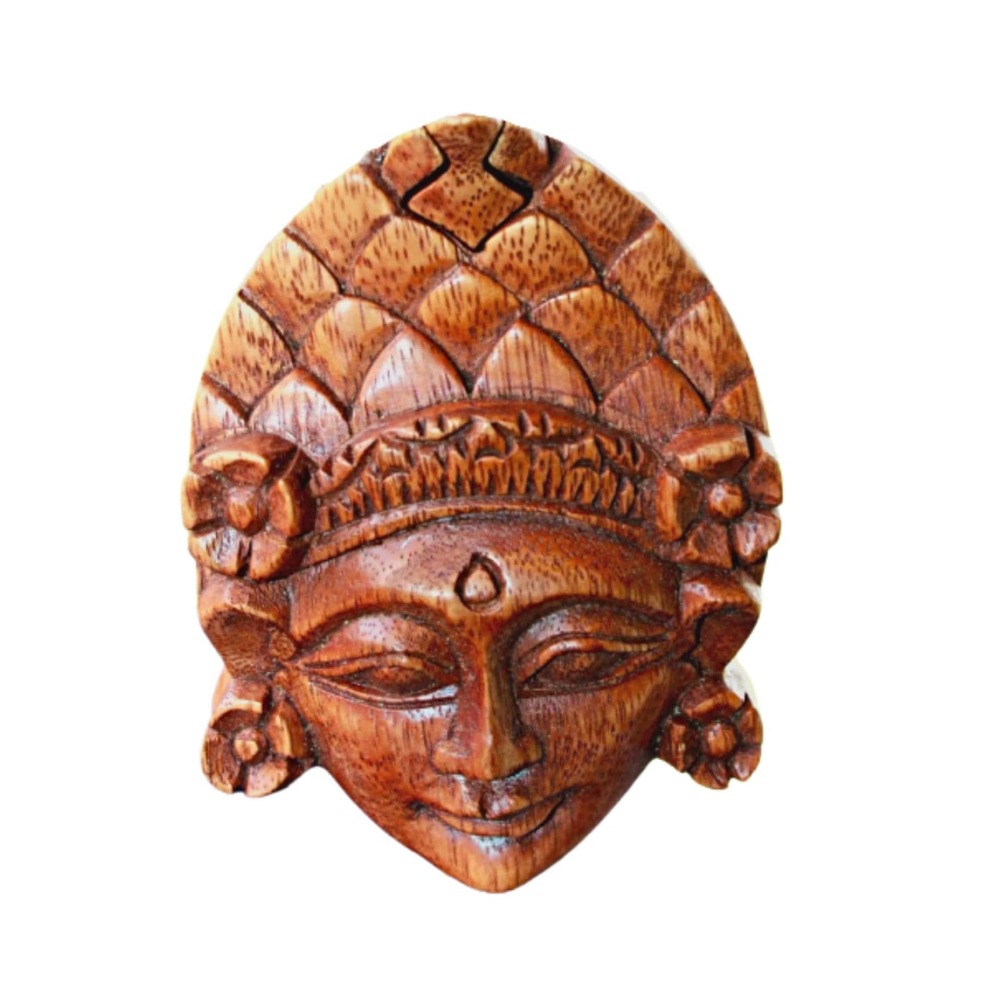 Balinese Dewi Sri Goddess Puzzle Box: Hand Carved Wood Stash Box